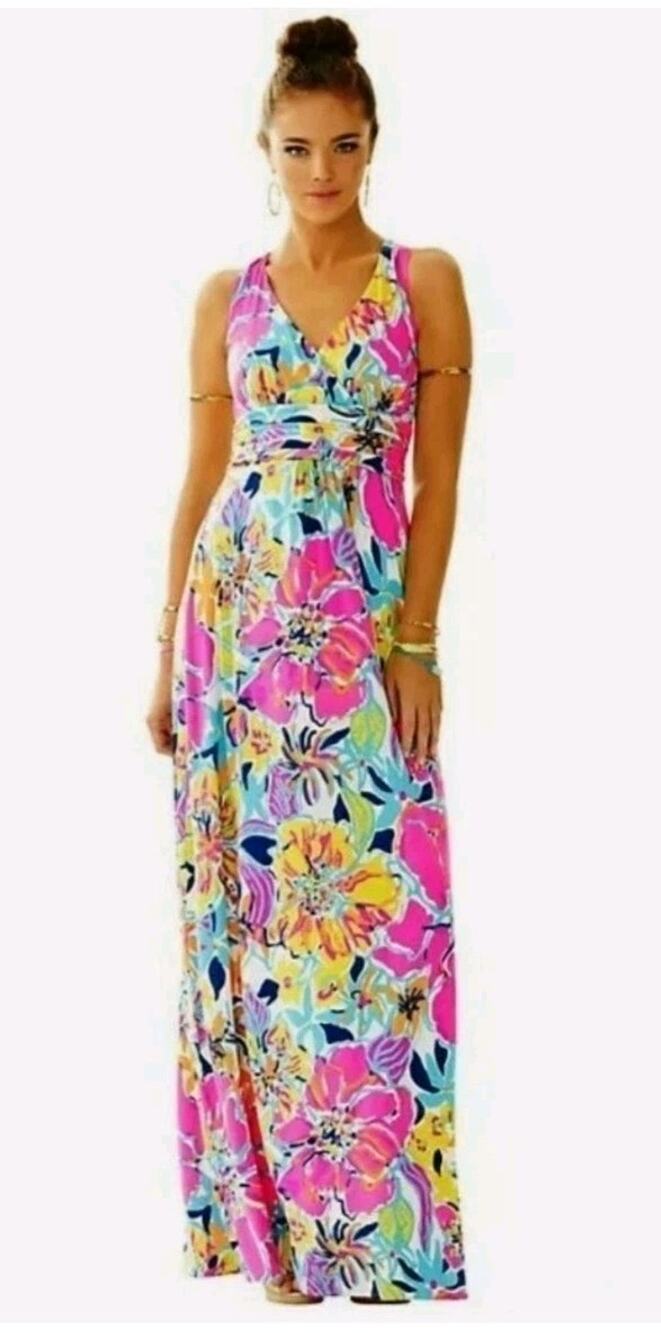 Lilly Pulitzer Amanda Besame Mucho Floral Halter Bow Maxi Dress HTF!! RARE! XXS